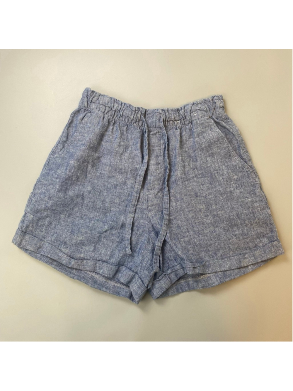 Uniqlo Shorts Blue Womens XS Linen Cotton High Waist Coastal Beachy Effortless